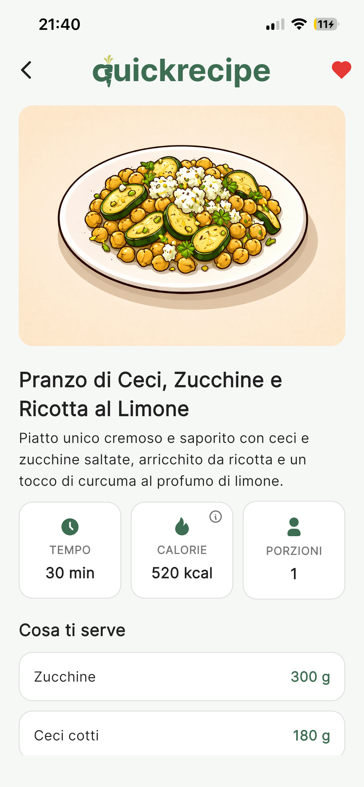 QuickRecipe app mobile con ricette generate dall'intelligenza artificiale