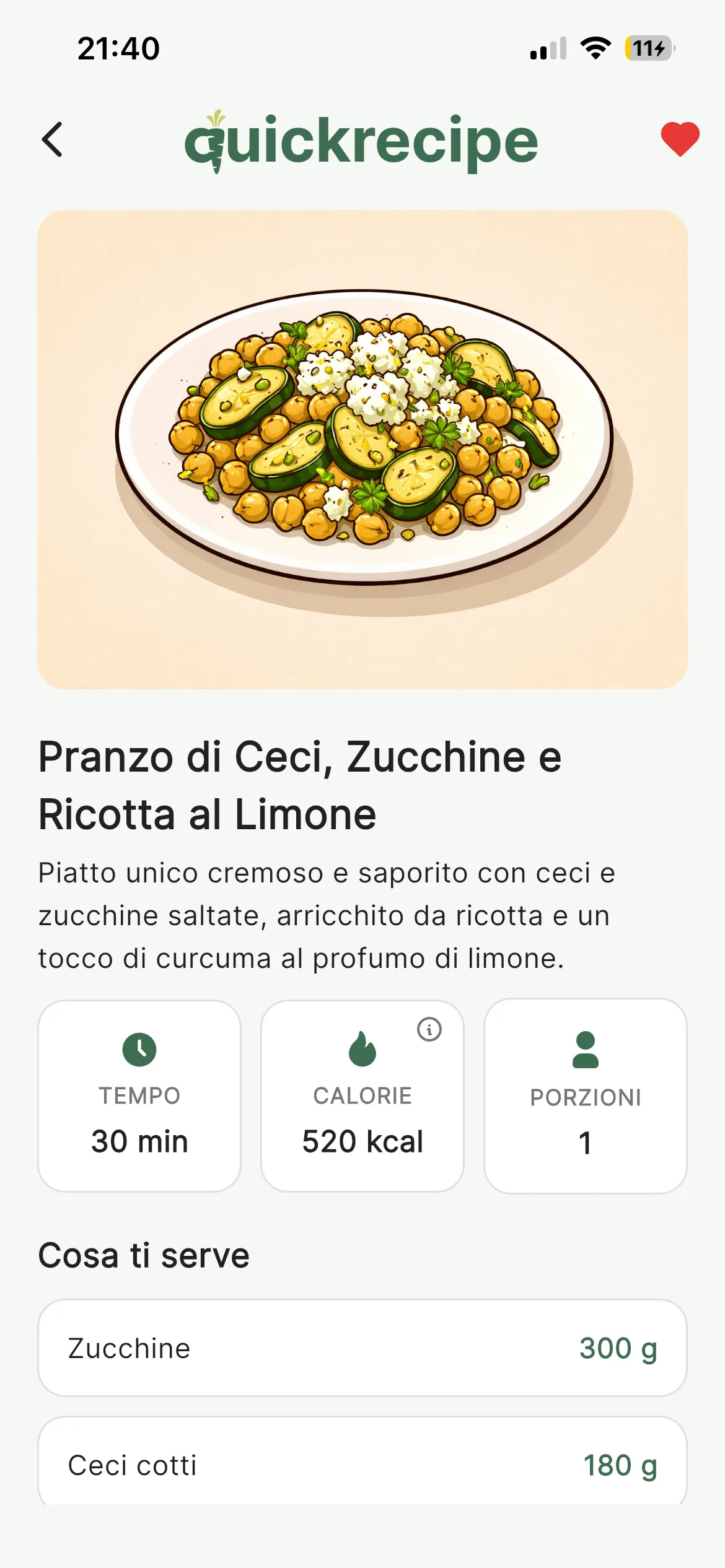QuickRecipe mobile app with AI-generated recipes