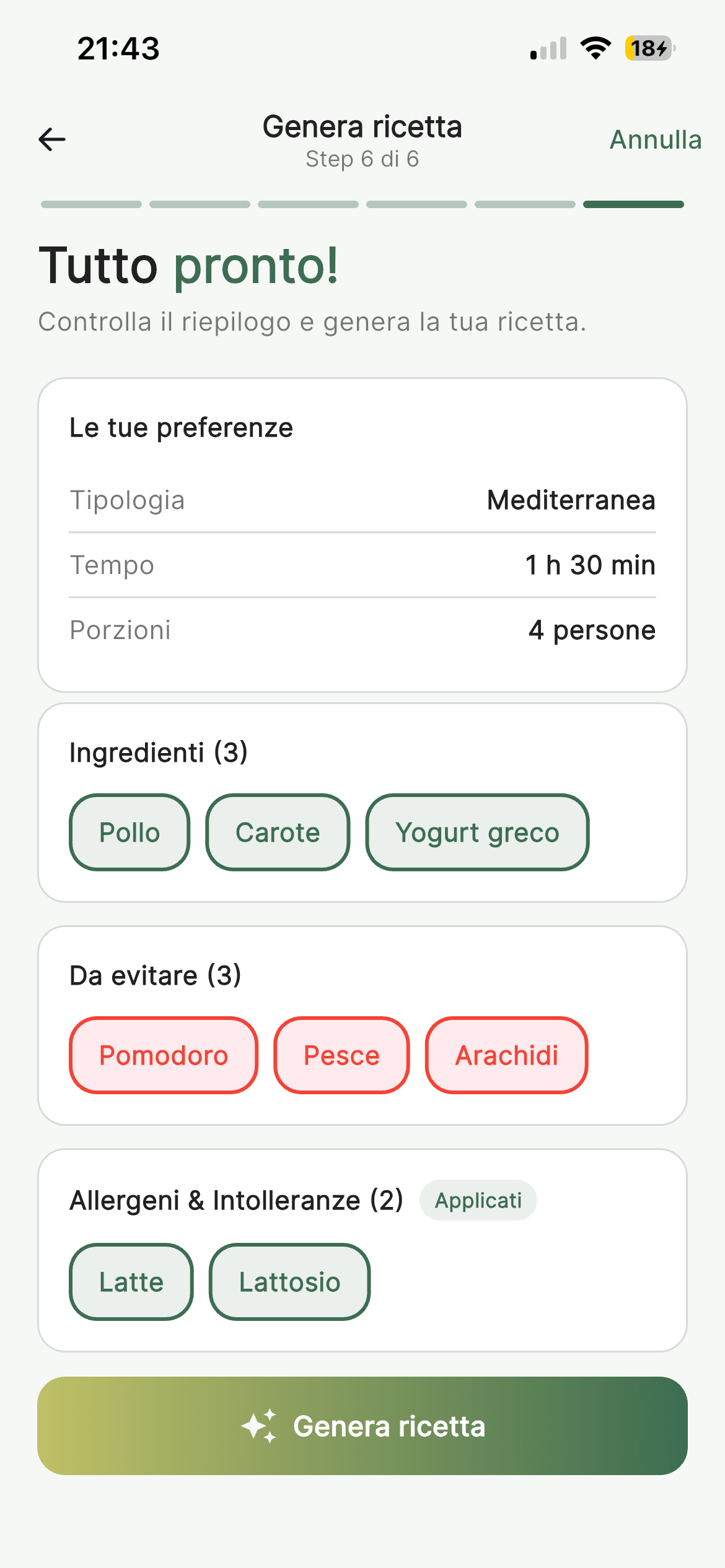 Genera ricetta