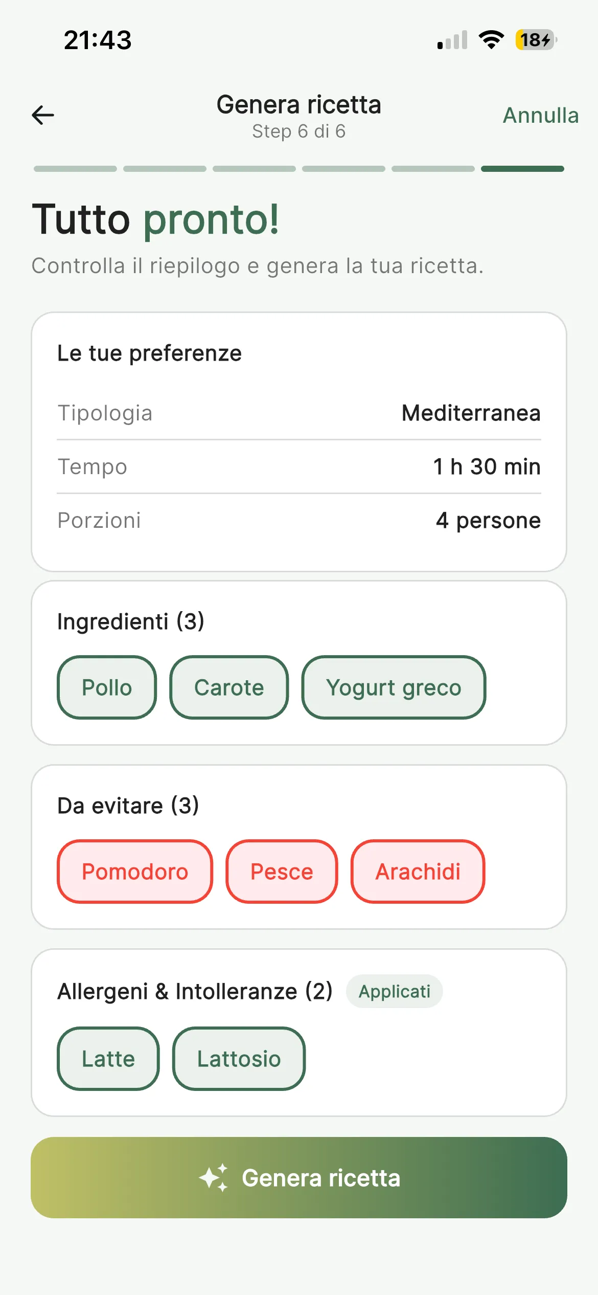 Generate recipe